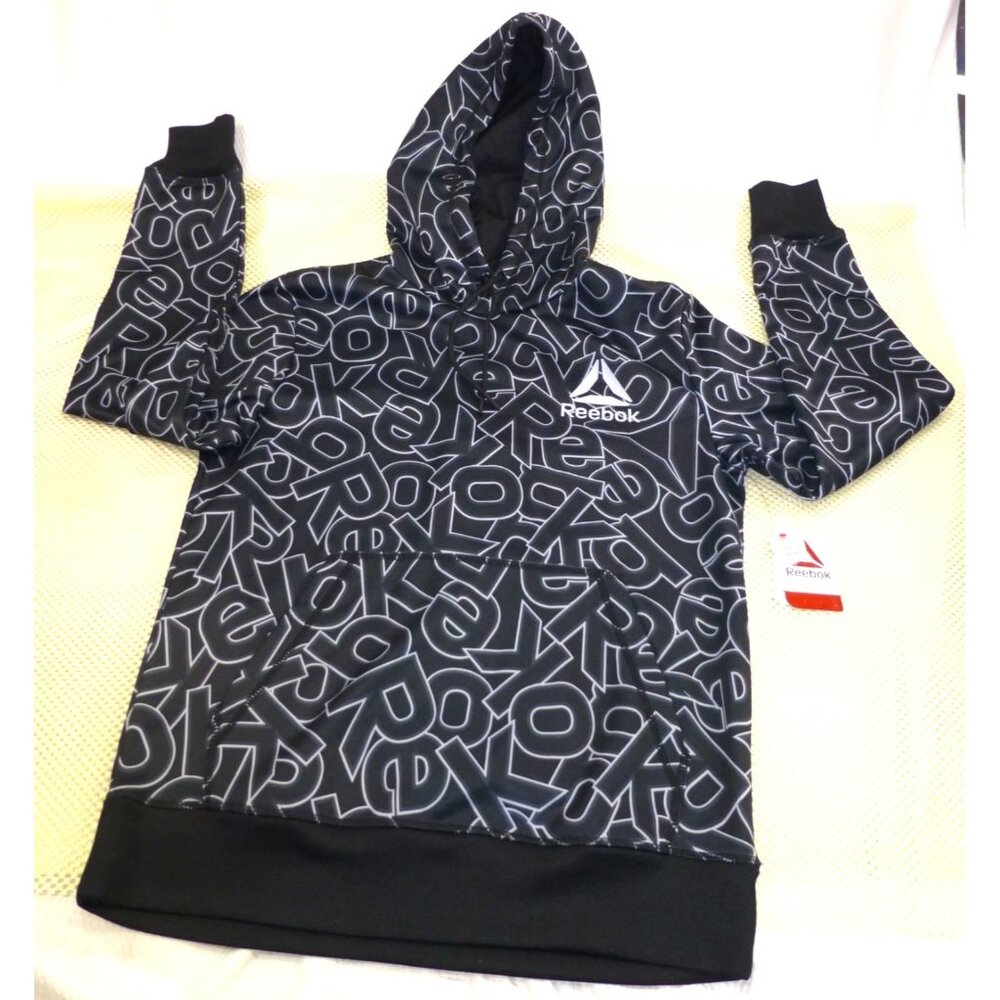 Reebok Delta AOP Pullover Hoodie Black Print Small Moisture Management Classic S